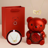 Collier gravé Ours en peluche - Rose éternelle