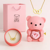Collier gravé Ours en peluche - Rose éternelle