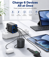 🔋6-Port Travel Charger Adapter – Multi-Interface USB-C Charging Hub for Phones & Devices