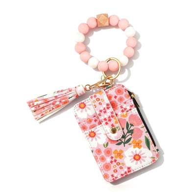 Boho Beaded Tassel Keychain, Flower Pattern Bag Charm for Women